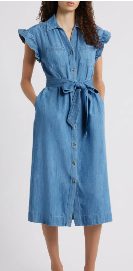 Caslon Tie Waist Denim Midi Dress (2 colors), $89.50