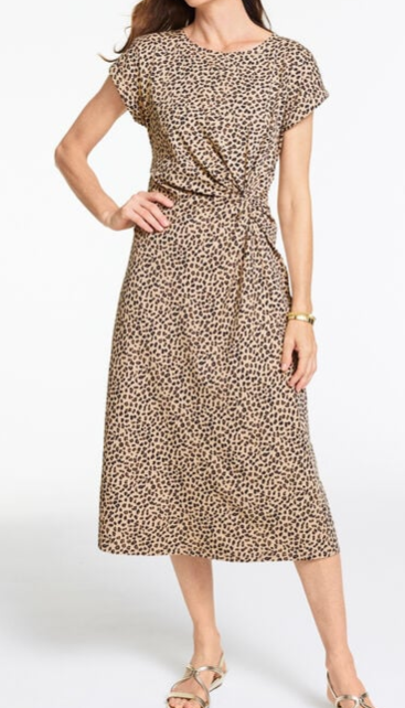 Talbots Ruched Jersey Dress – Tricolor Cheetah, $129