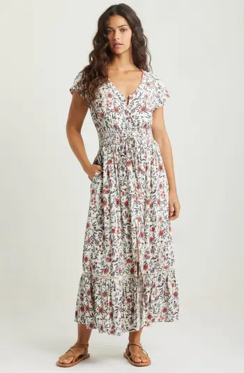 Treasure &amp; Bond Print Smocked Waist Ruffle Hem Maxi Dress, $119